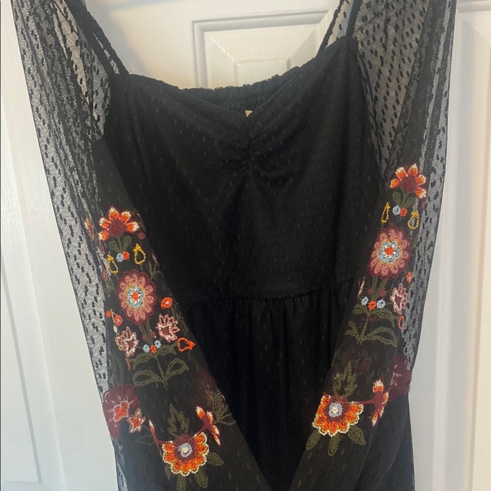 Embroidered Black Dress Sheer sleeves | Francisca’s